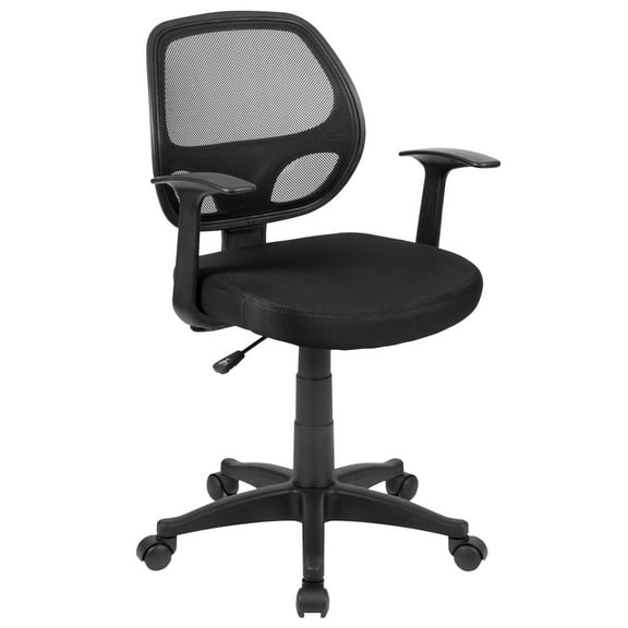Flash Furniture Mallard Mid-Back Swivel Mesh Office Chair with Padded Seat and T-Arms, Black