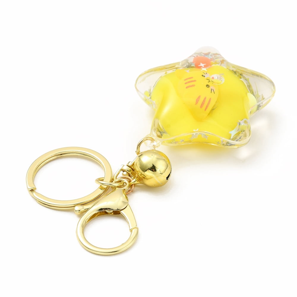 Acrylic Keychain with Zinc Alloy Lobster Claw Clasps Iron Key Ring and Brass Bell Star Mixed color 11cm