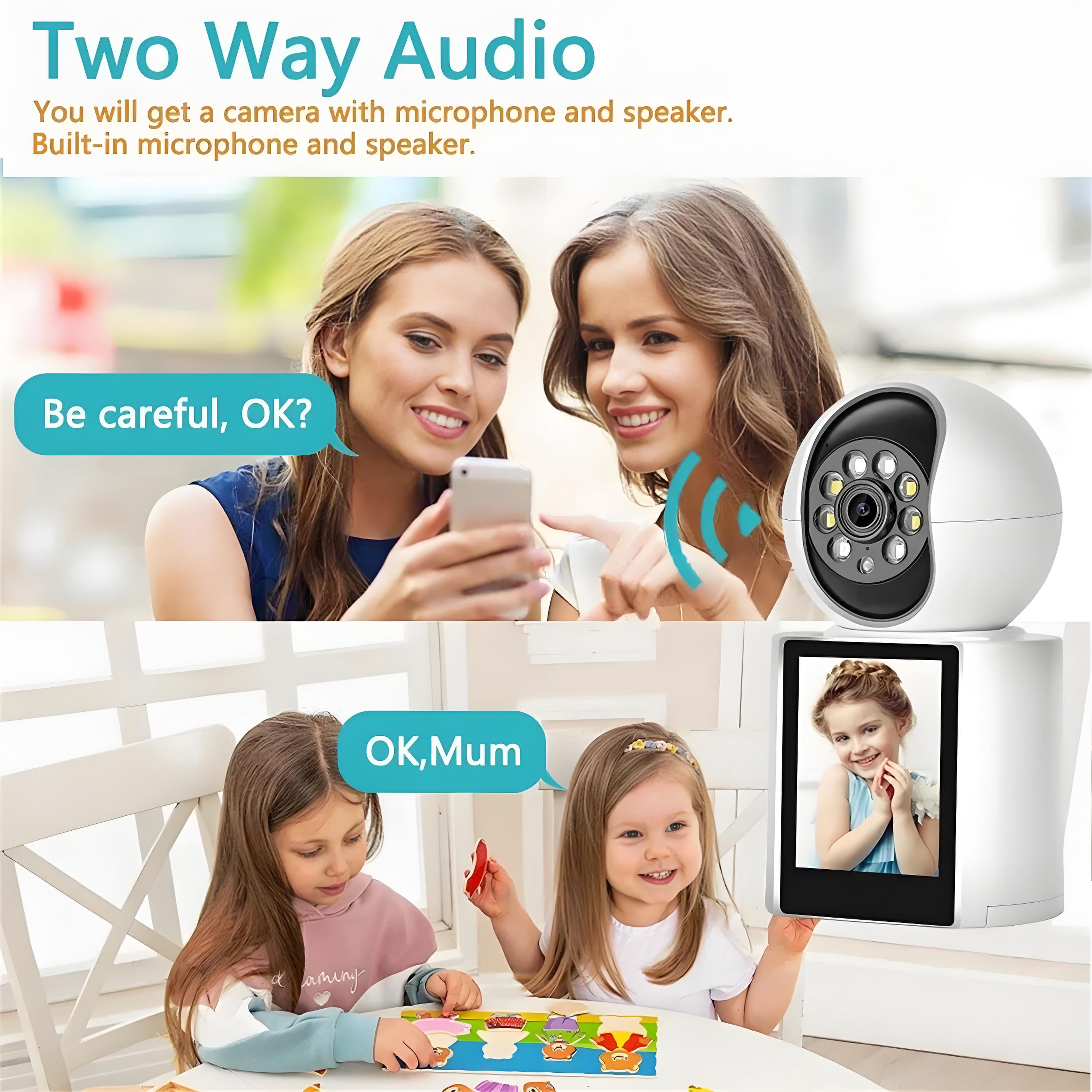 1080P Video Baby Monitor with 2.8" Ips Screen, Wifi Indoor Smart Camera for Baby, Two-Way Audio, Infrared Night Vision, AI Motion Detection,White