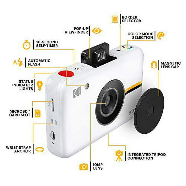 Kodak Step Camera Instant Camera with 10MP Image Sensor, ZINK Zero Ink  Technology, Classic Viewfinder, Selfie Mode, Auto Timer, Built-in Flash & 6