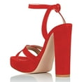 thumbnail image 3 of YDN Women Elegant Open Toe Chunky Block High Heel Sandals Ankle Buckle Straps Platform Pumps Wedding Dress Shoes Size 6.5 Red, 3 of 4