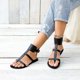 thumbnail image 1 of Sandalias de cuero negro de verano para mujer, zapatos con puños al tobillo, chanclas, zapatos planos Wmkox8yii shjk5018, 1 of 7
