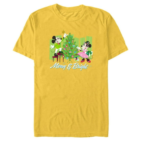 Disney Mickey & Minnie Mouse Merry and Bright Holiday - Short Sleeve Blended T-Shirt for Adults - Customized-Yellow