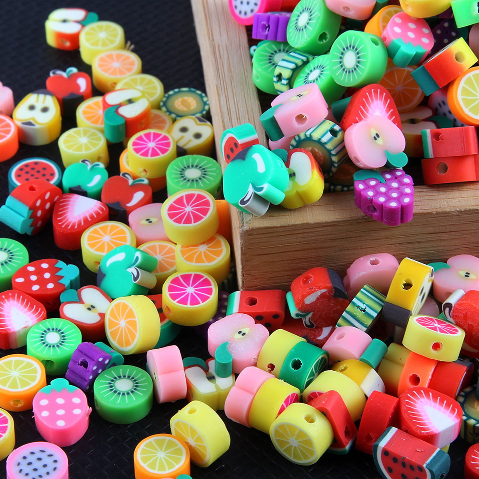 200pcs Mixed Fruit Spacer Beads Smile Face Beads Color Polymer Clay Beads,  for DIY Jewelry Bracelet Earring Necklace Craft Making Supplies