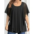 thumbnail image 4 of Plus Size Elegant Top Women's Plus Solid Layered Mesh Butterfly Sleeve Round Neck Shirt Top, 4 of 9