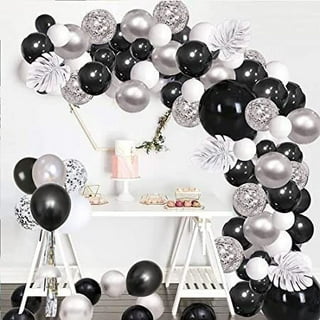 YANSION Black Silver White Confetti Balloons Arch Kit, 12in Latex