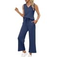 thumbnail image 2 of gbyLJF Womens Two Piece Sets Summer Travel Vacation Solid Color Sleeveless V-neck Outfits Casual Women Clothing, 2 of 8