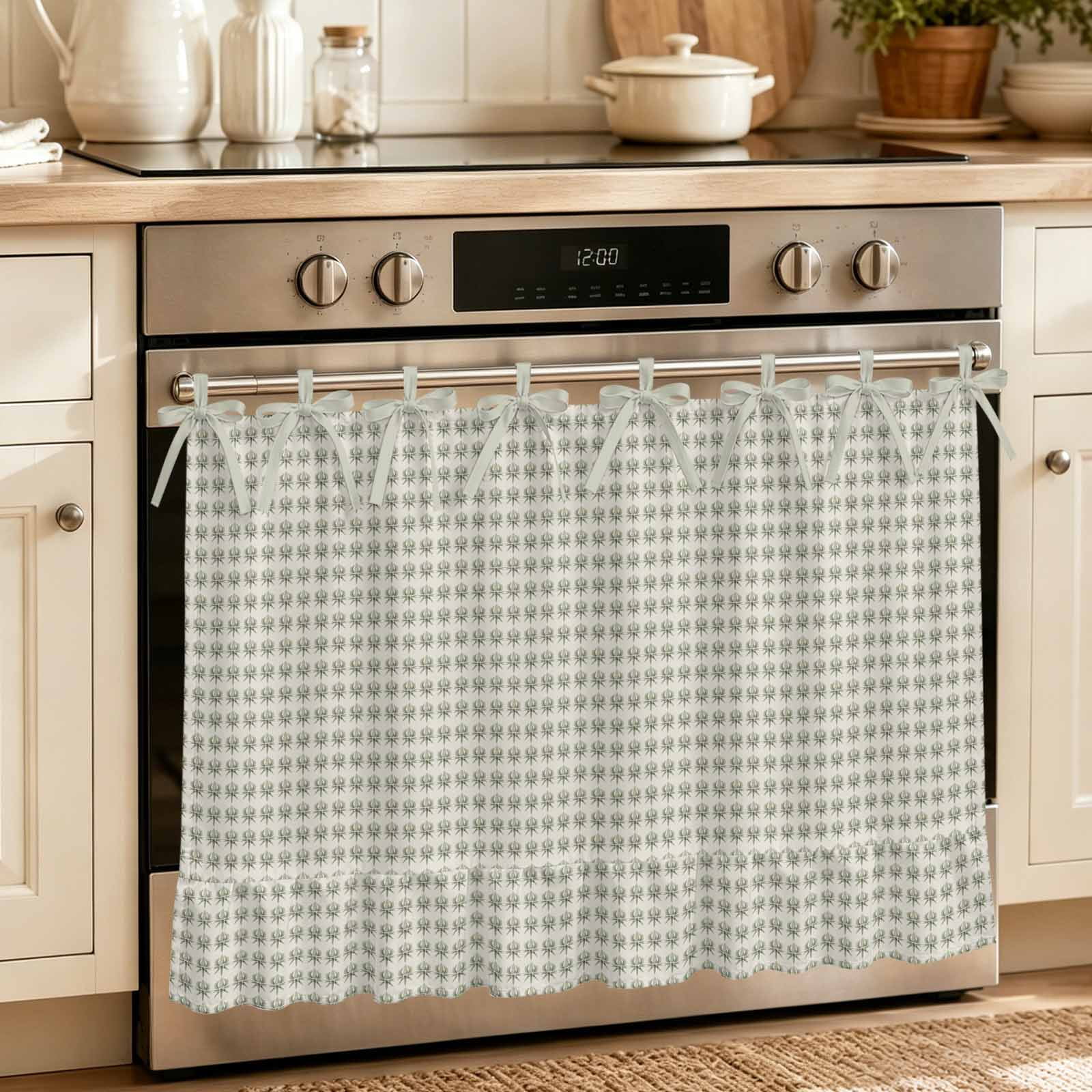 Oven Skirt Curtain for Kitchen 20x27 Inch Modern Minimalist Art Oven Curtain with 8 Ribbon Ties & Ruffle Trim Stove Skirt Curtain Dishwasher for Cabinets Over Sink Rustic Polka Dots Farmhouse Green