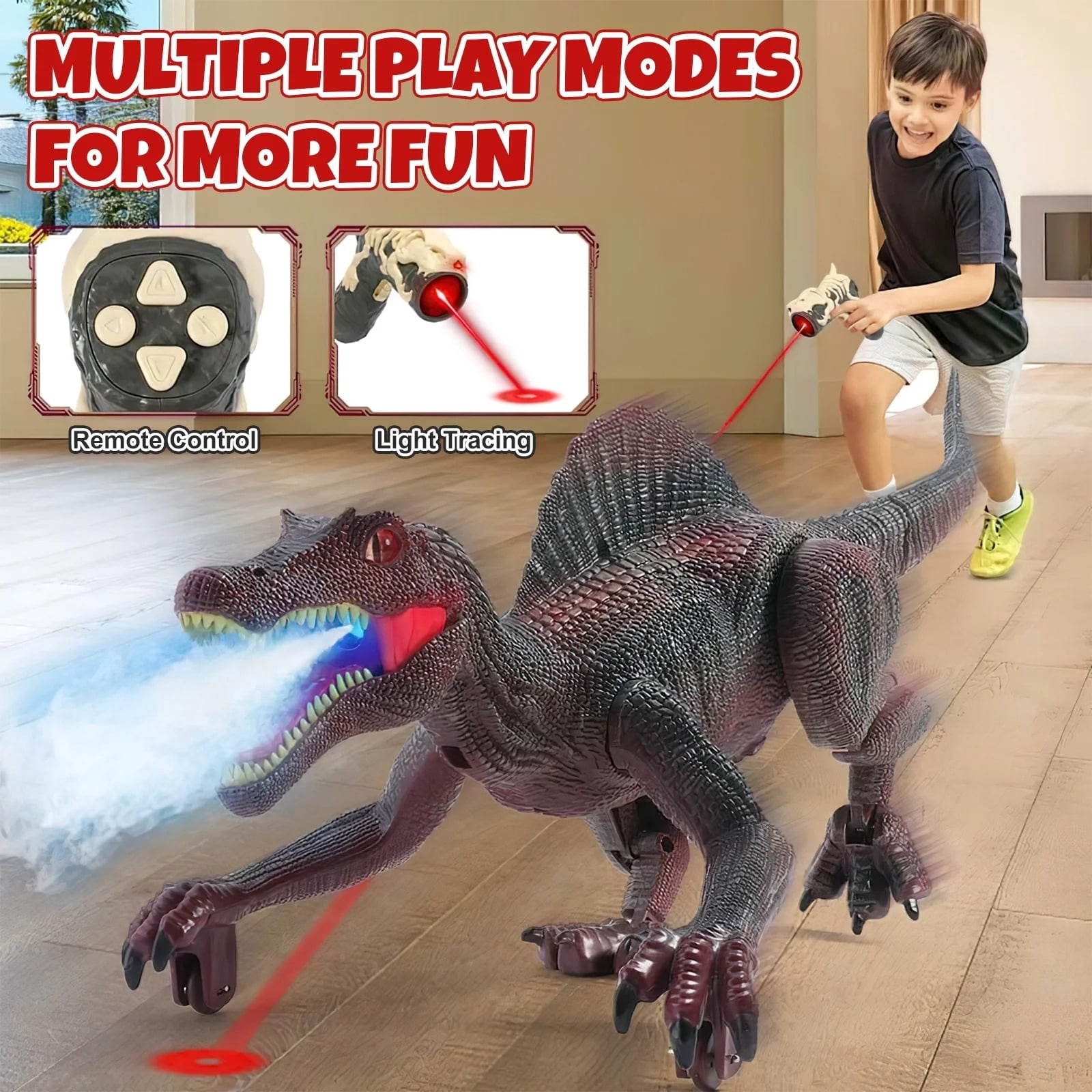 Freecat Remote Control Dinosaur Toys for Boys 3-6 Years, Electronic RC Spinosaurus Robot Dinosaurs with Spray & Light & Roar, Realistic Walking Dinosaur Toys Birthday Gifts for Boys and Girls.