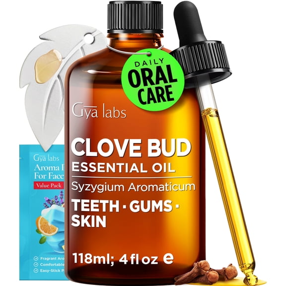 Gya Labs Clove Bud Essential Oil with Aromatherapy Stone - Pure Indonesian Spicy Scent for Oral Care, Diffuser, Skincare & DIY - 4 fl oz