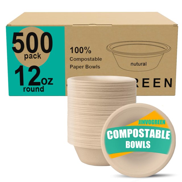 Cuencos de papel compostables JINVOGREEN 12 oz, 500 unidades a granel