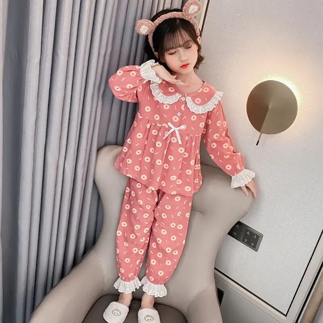 Pijamas de algodón de manga larga para niñas y niños, ropa de dormir para niñas, conjuntos de Pijamas para adolescentes, trajes de noche para niños