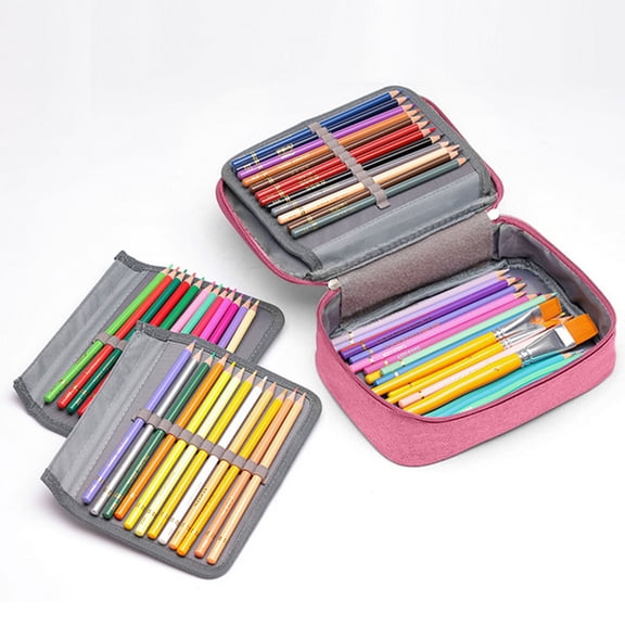 72-Slot Portable Art Supplies Case with 2 Detachable Dividers Zipper Pencil Holder for Drawing Tools Organization