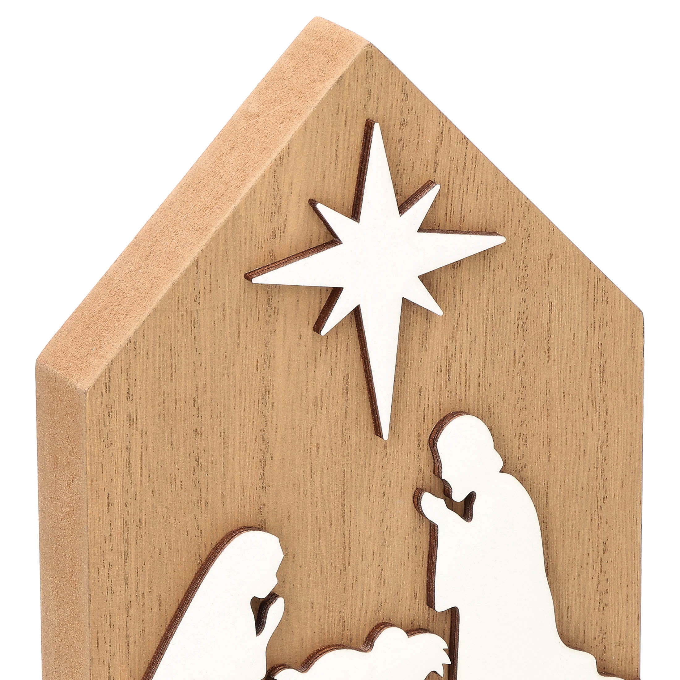 White and Brown Wood Nativity Scene Christmas Decoration, 7", by Holiday Time