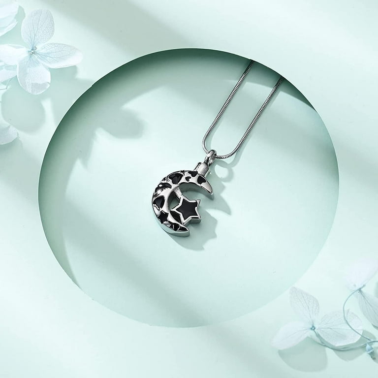 Moon Star Cremation Jewelry for Ashes Moon Urn Necklace Stainless Steel Memorial Lockets Keepsakes Jewelry for Ashes Pendant W Fill kit