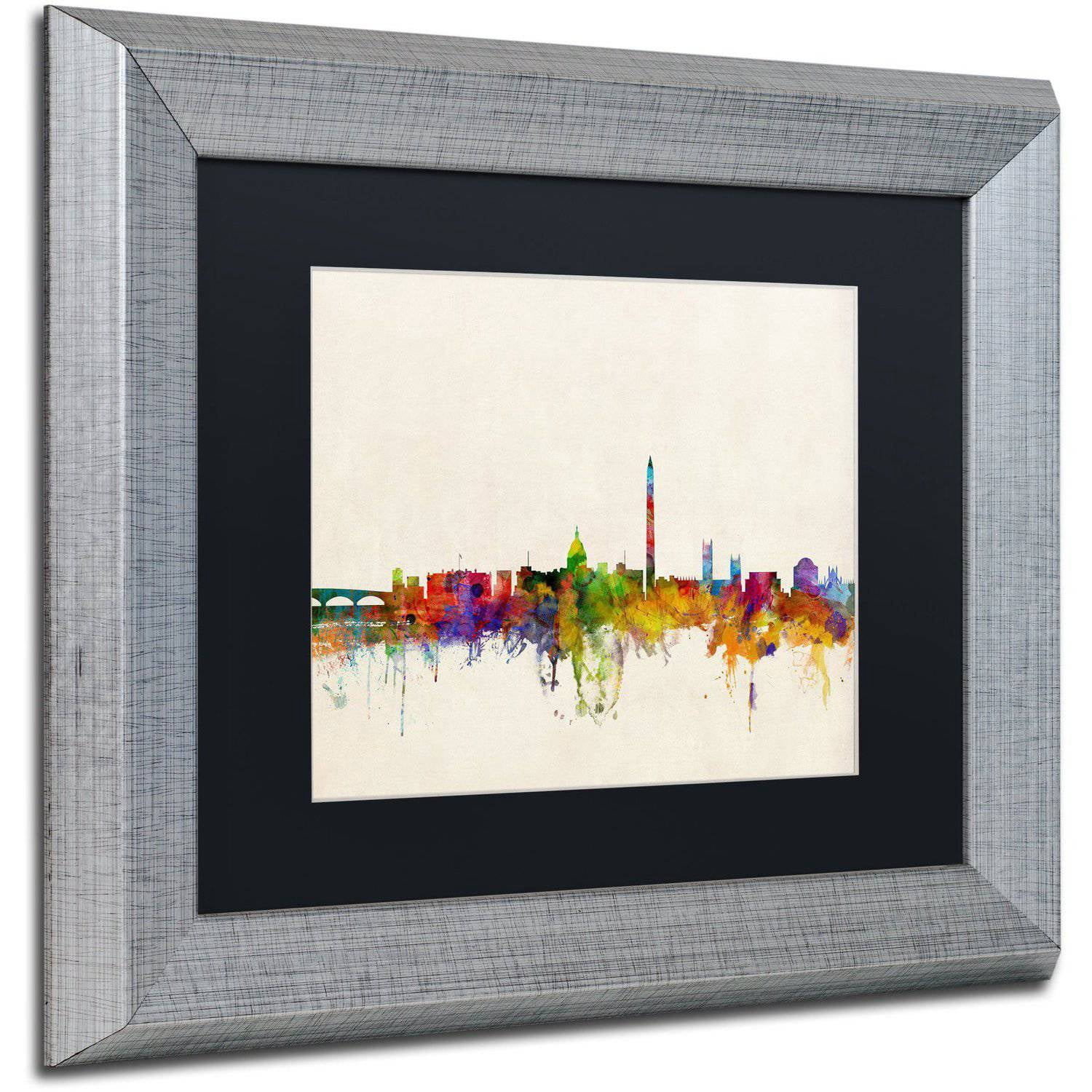 Trademark Fine Art "Washington DC Skyline" Canvas Art by Michael Tompsett Black Matte, Silver Frame