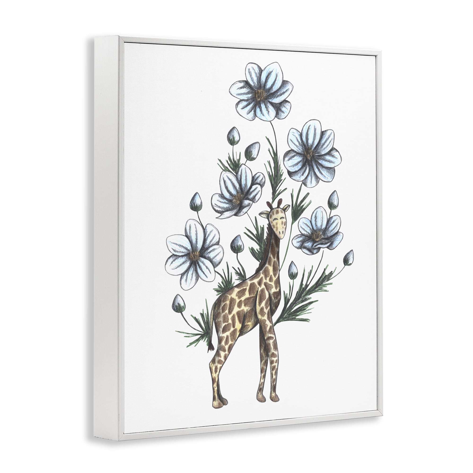 Giraffe with Flower Blossoms White Framed Giclee Art, design by Cecilia Battaini