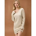 thumbnail image 4 of Womens V Neck Mini Sweater Dress Cable Knit Long Sleeve Casual Loose Fall Tunic Pullover Sweaters Apricot XXXL, 4 of 7