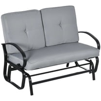 Resenkos 2-Person Glider Bench, Tufted Cushions Steel Frame, Patio Rocker Loveseat, Garden Porch Seating, Comfortable Outdoor Furniture,Gray