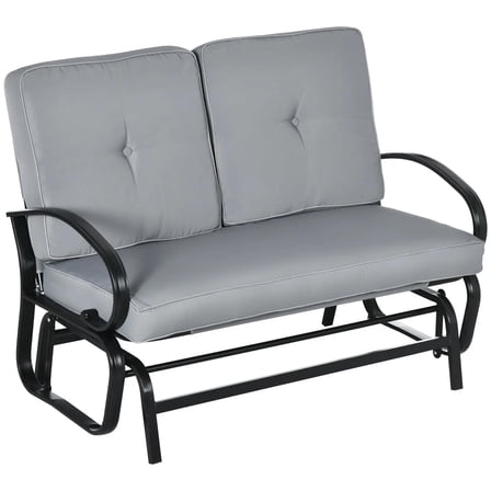 Resenkos 2-Person Glider Bench, Tufted Cushions Steel Frame, Patio Rocker Loveseat, Garden Porch Seating, Comfortable Outdoor Furniture,Gray