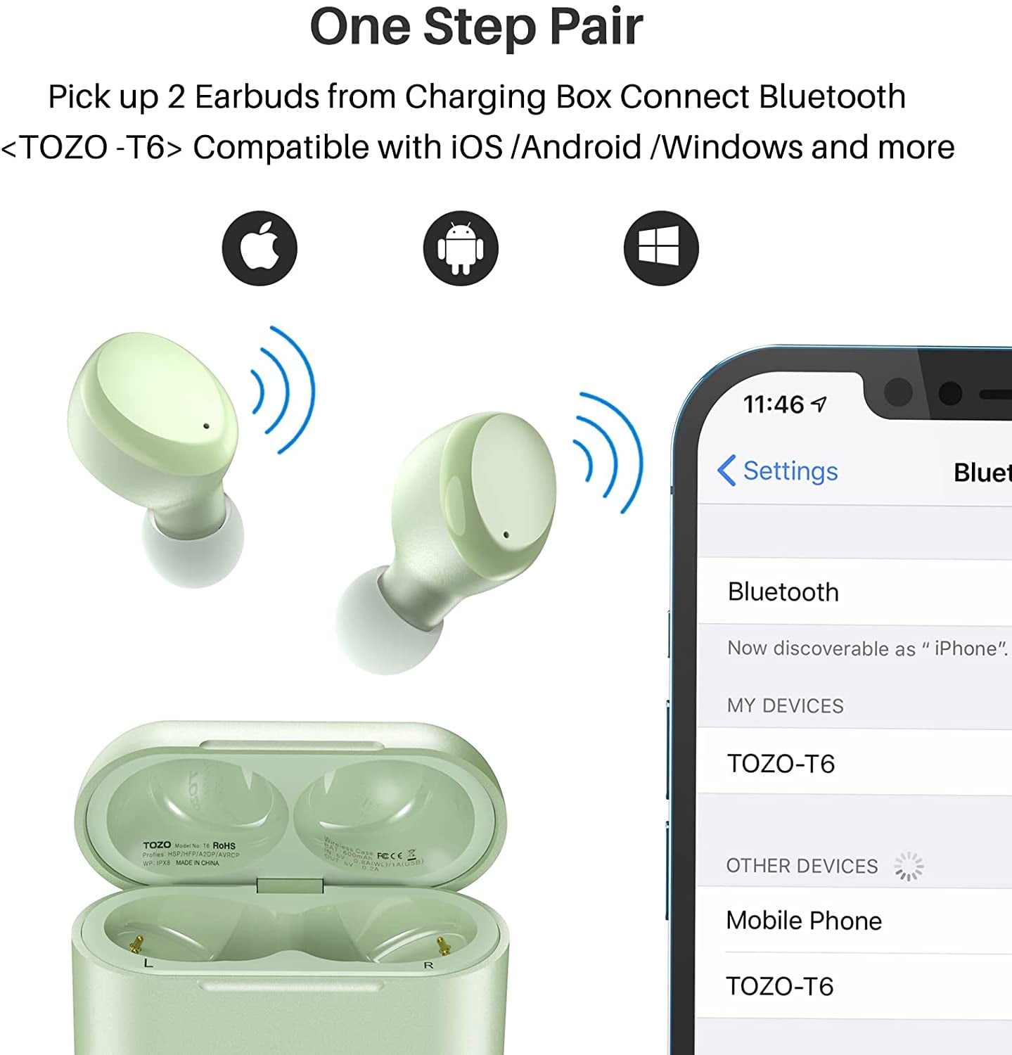 TOZO T6 Wireless Earbuds OrigX Acoustic Bluetooth 5.3 Version IPX8