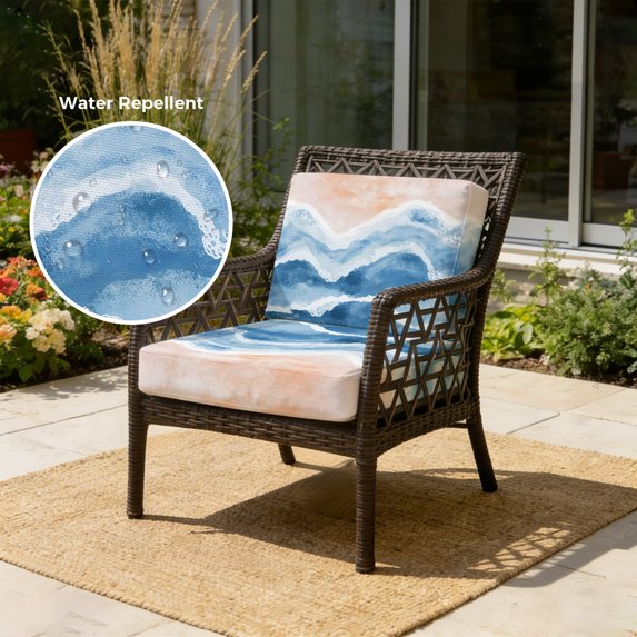 Outdoor Patio Cushion Covers 4 Pack Blue Ocean Waves Patio Chair Cushion Covers with Ties and Zipper Beach Ombre Waterproof Outdoor Seat Cushion Covers for Patio Furniture 20"x18"