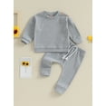 thumbnail image 2 of Infant Baby 2Pcs Fall Outfits Long Sleeve Solid Color Ribbed Sweatshirt and Pants Set, 2 of 8