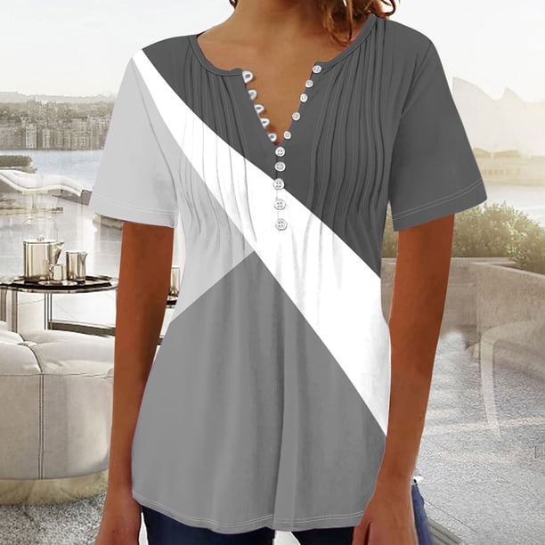 Fiudx Tops para Mujer Top Corto con Botones y Cuello En V Estampado para Mujer