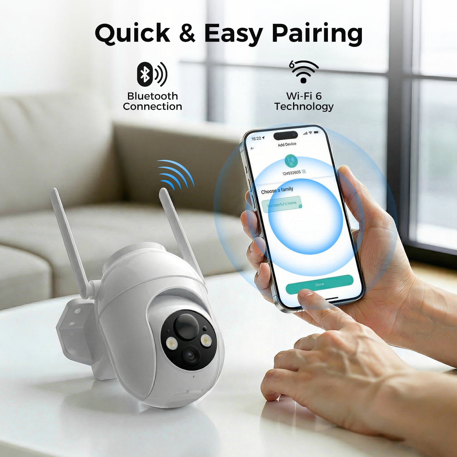 Security Cameras Wireless Outdoor WiFi, Solar Battery Powered, 360° View, AI Human Detection, Color Night Vision, 2-Way Audio, Real-Time Alerts, IP66 Waterproof, SD/Cloud Storage Black