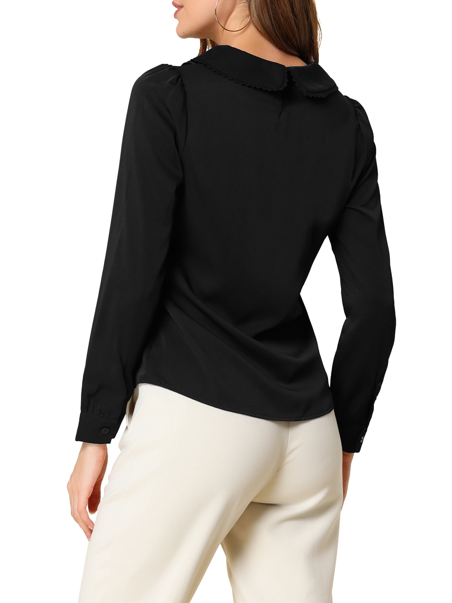 DARING DIVA Women's Peter Pan Collar Button Chiffon Blouse XL Black