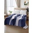 thumbnail image 3 of Twin XL Size Flat Sheet Only, Navy Blue Soft Brushed Microfiber Bed Sheets, Modern Moire Abstract Ripple Geometric Hotel Quality Breathable Bedding Top Sheet, Easy Care, 66"x102", 3 of 9