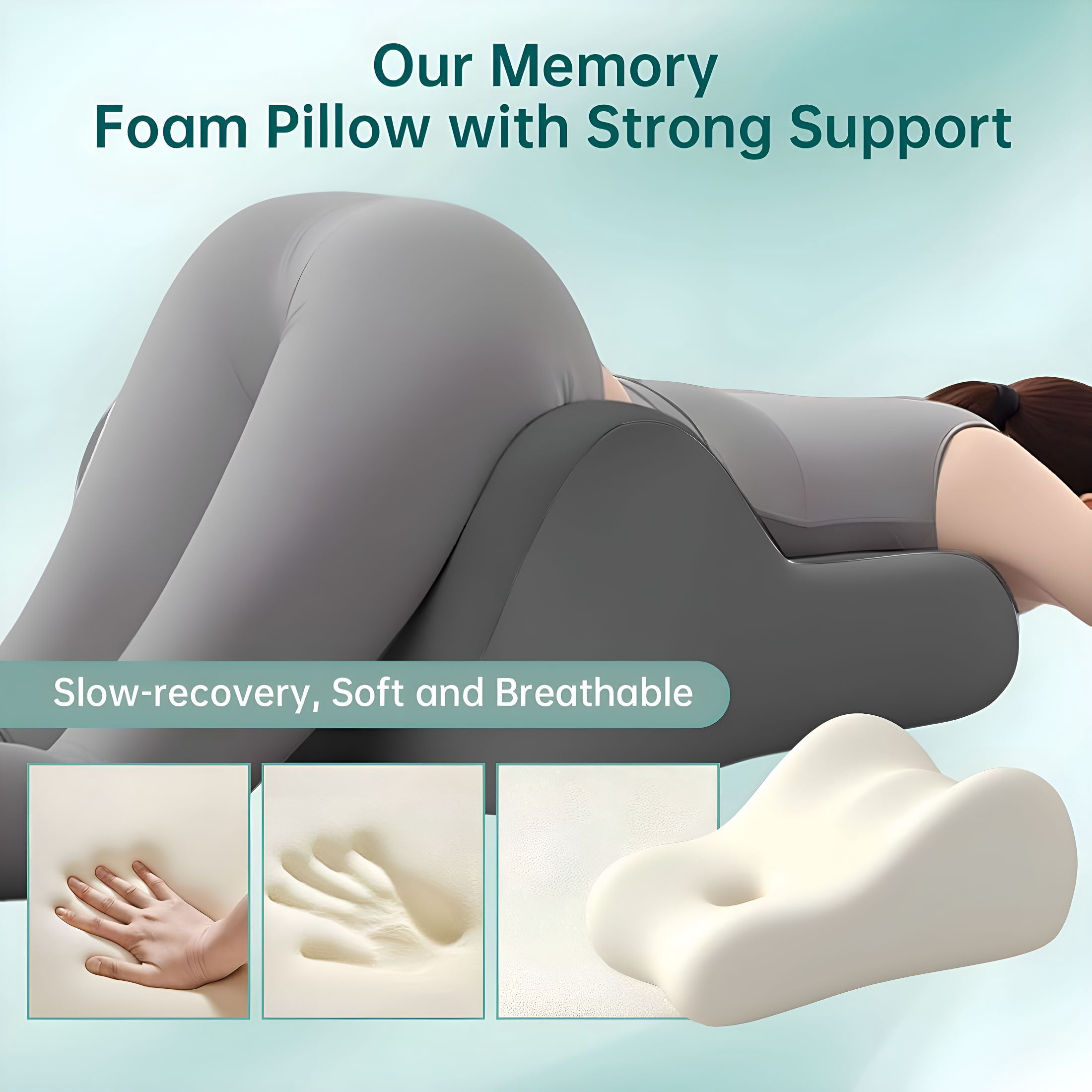 XIBUFE 2026 New Memory Foam Wedge Pillow,Ergonomic Contoured Position Pillow for Sleeping and Reading,Multi-Functional Bed Pillow Back Support Cushion,All Grey