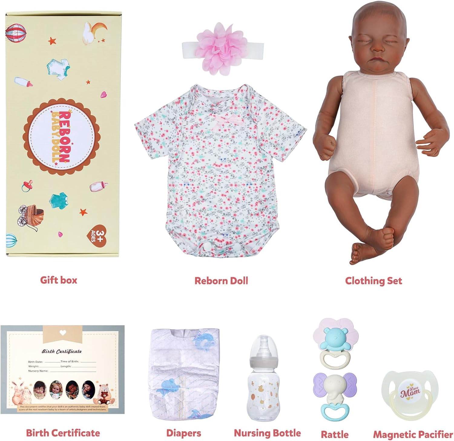BABESIDE Lifelike Reborn Baby Dolls Black Girl, 20 Inch African American Baby Dolls Sleeping That Look Real with Soft Cloth Body