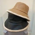 thumbnail image 2 of CoCopeaunts Large Bucket Hat Women Winter Raw Edge PU Leather Warm Lambs Wool Bucket Cap Reversible Fisherman Hat Two Side Wear, 2 of 8