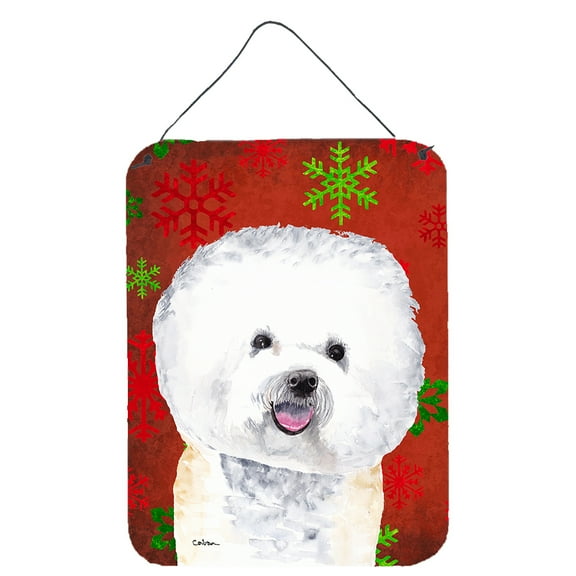 Carolines Treasures SC9402DS1216 Bichon Frise Red and Green Snowflakes Holiday Christmas Wall or Door Hanging Prints