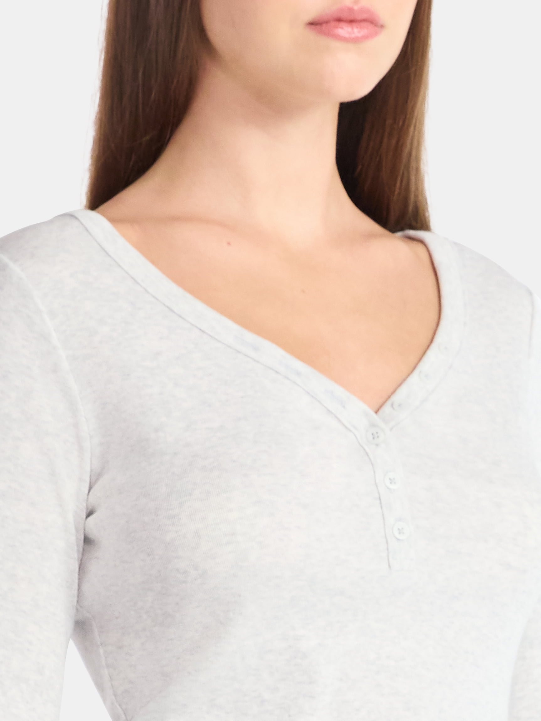 No Boundaries Henley Top with Long Sleeves, Women’s Sizes XXS-XXL