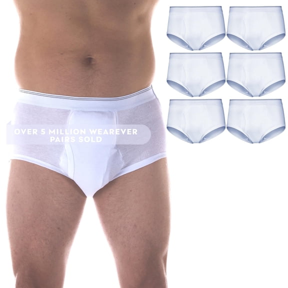 Wearever Men's Incontinence Underwear Open Fly Washable Briefs, Maximum Absorbency 6-Pack
