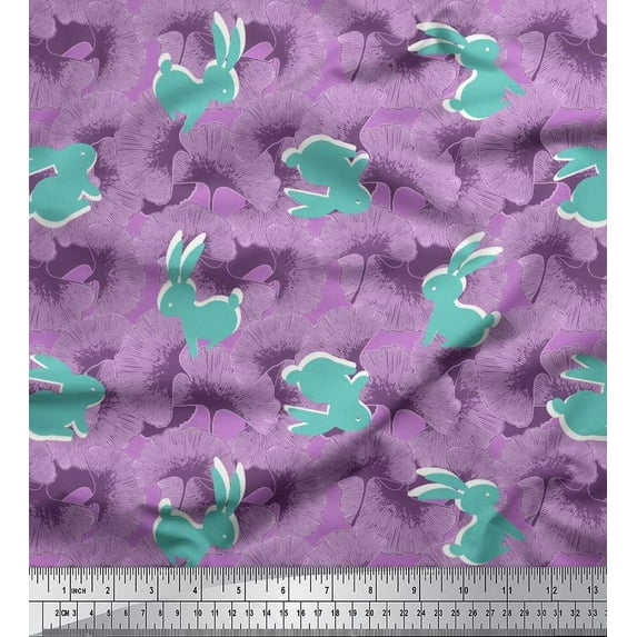 Soimoi Georgette Viscose Fabric Artistic Floral & Rabbit Animal Decor Fabric Printed Yard 42 Inch Wide