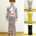 thumbnail image 4 of Children Bell-bottom Pants Children Performance Pants Glossy Reflective Sequined Splicing Elastic Waist Bell-bottomed Pants Wide Leg Flared Trousers, 4 of 8
