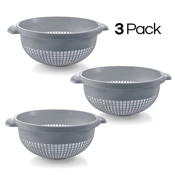 YBM Home Deep Plastic Colander for Washing and Draining Pasta, 11.5 inch - Gray 3 Pack