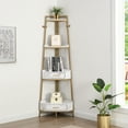 thumbnail image 5 of Tcbosik 72" Tall Storage Corner Shelf with 2 Drawers, 4-Tiers Industrial Ladder Bookcase, Gold, 5 of 10
