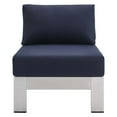 thumbnail image 4 of Modway Shore Sunbrella® Fabric Aluminum Outdoor Patio Armless Chair in Silver Navy, 4 of 6