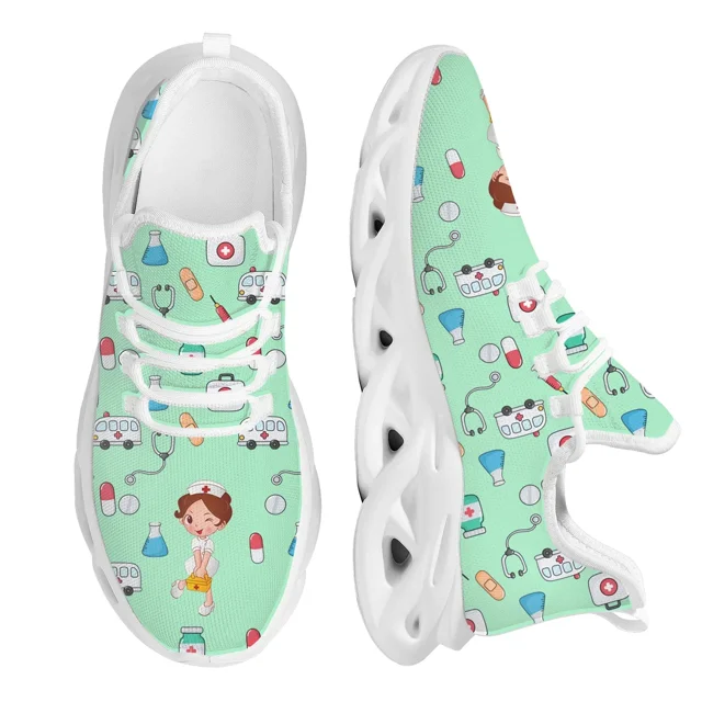 Zapatos de enfermera con dibujos de doctor para mujer, zapatos planos para mujer, zapatillas deportivas de malla ligera, calzado para mujer