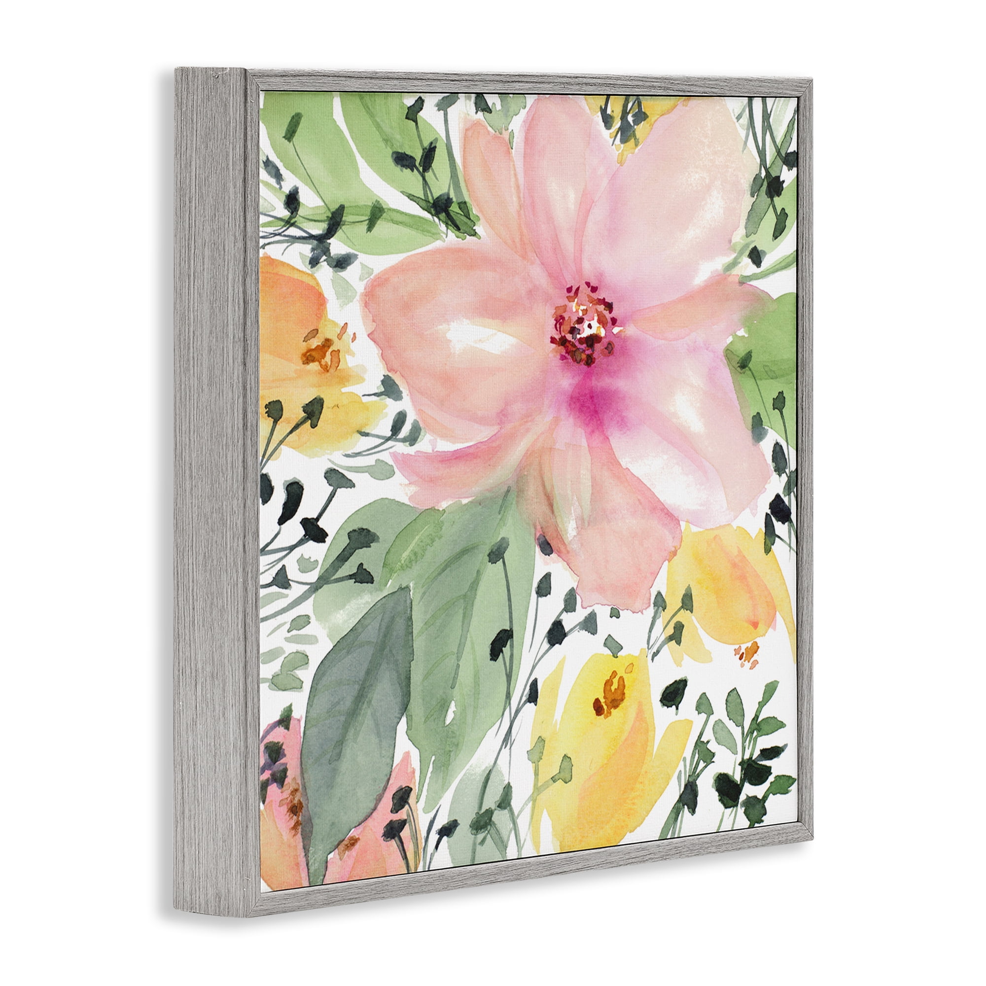 Stupell Industries Birds Eye Floral Botanical & Floral Painting Gray Framed Art Print Wall Art, 17 x 17