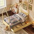 thumbnail image 3 of Bellemave Twin Size Montessori Bed with Storage Drawers, Wooden House Bed with Headboard, Twin Platform Bed Frame with Roof for Kids, No Box Spring Needed, Natural, 3 of 10
