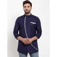 thumbnail image 1 of eloria Indian Traditional Navy Blue Solid Straight Cotton Blend Kurta For Men's, 1 of 6