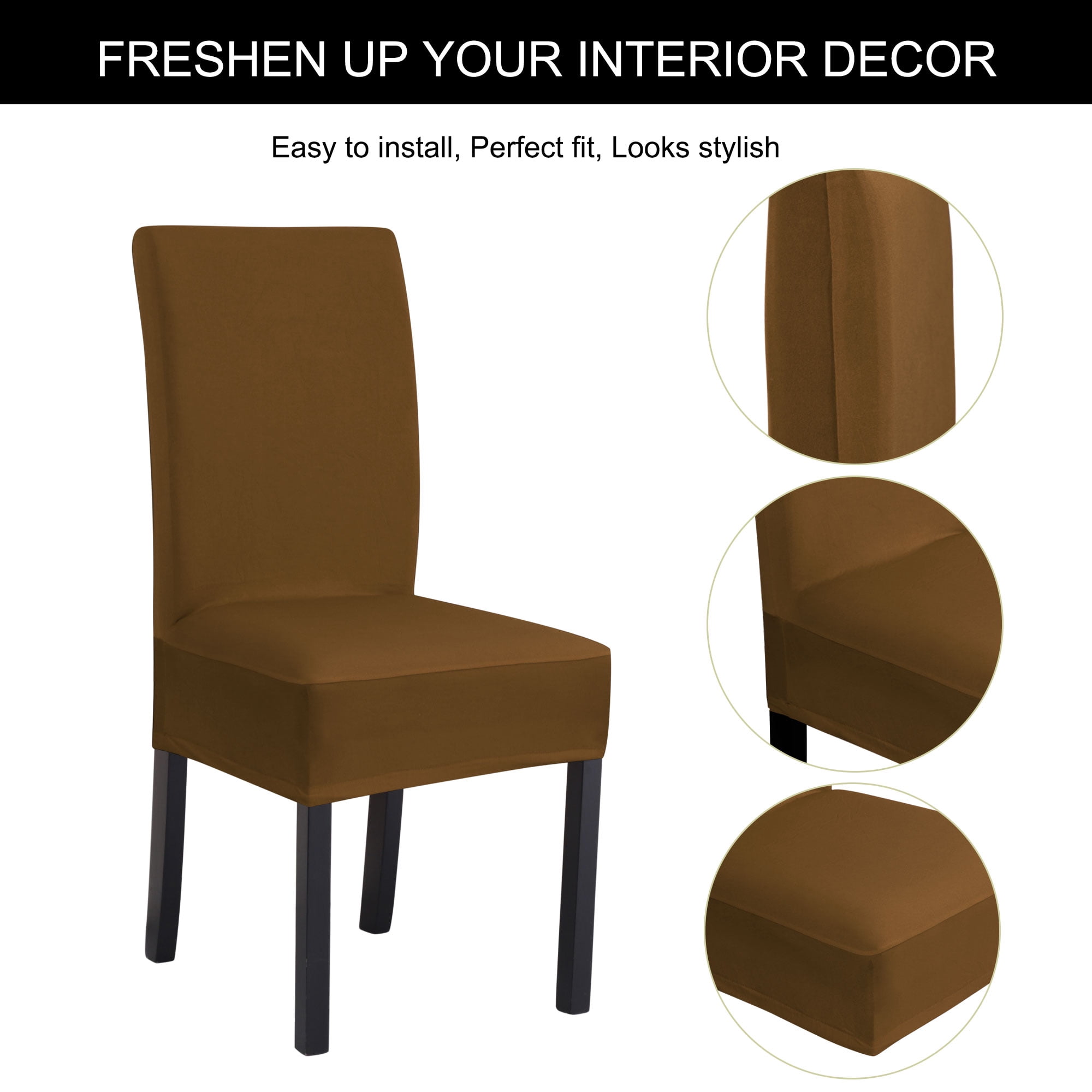 Unique Bargains Stretch Polyester Dining Chair Covers Protector Slipcovers Brown 6 Pcs