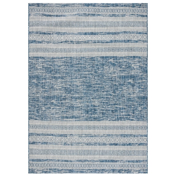 SAFAVIEH Courtyard Galen Striped Indoor/Outdoor Area Rug, Navy/Grey, 8' x 11'