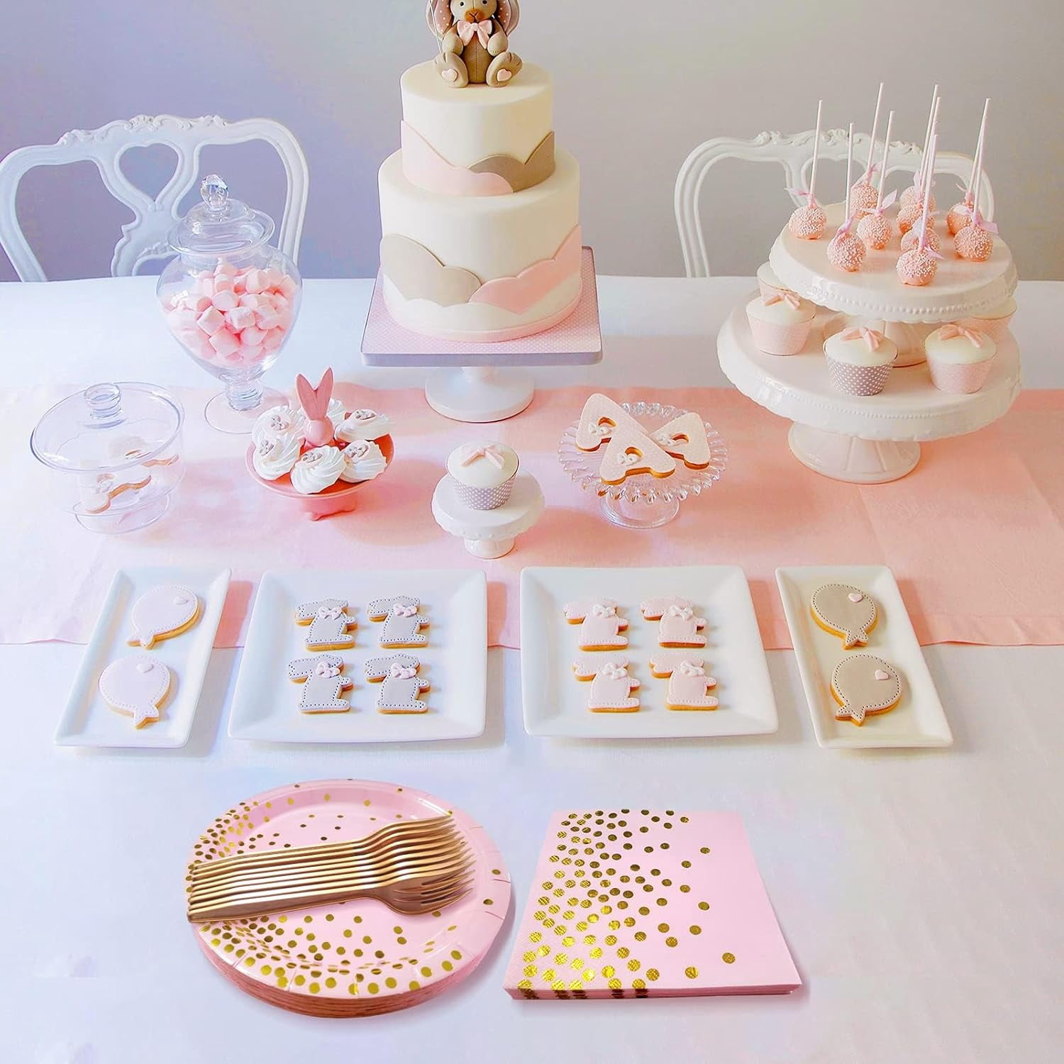 Pink and Gold Party Supplies, 100 Pack - 50 x 9" & 50 x 7" Disposable Paper Plates for Birthday, Wedding, or Any Party Decorations