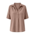 thumbnail image 6 of Iyufng Women Collared Waffle Knit Shirt Half Button Drop Shoulder Short Sleeve Loose Solid Casual Daily Blouse Top, 6 of 6
